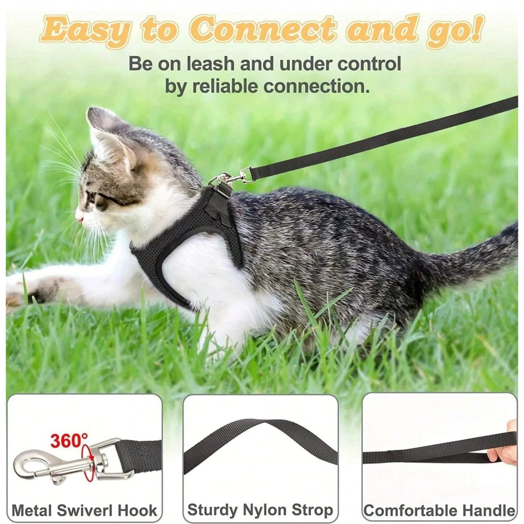 Ultra-Durable Harness Vest for Pets - Small - Obsidian Black