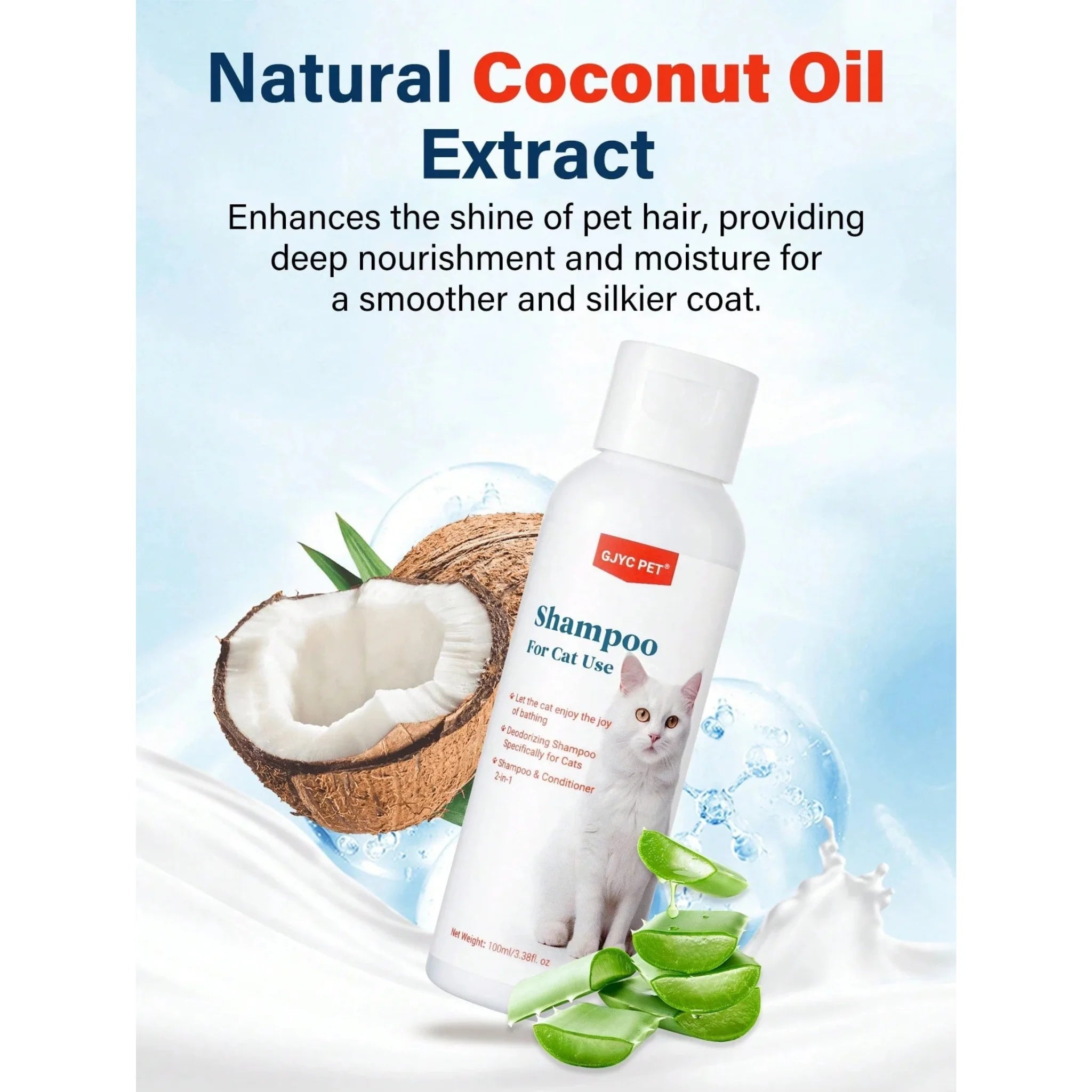 GJYC 2-in-1 Cat Shampoo & Conditioner with Coconut Oil Extract - 3.38 fl. oz.