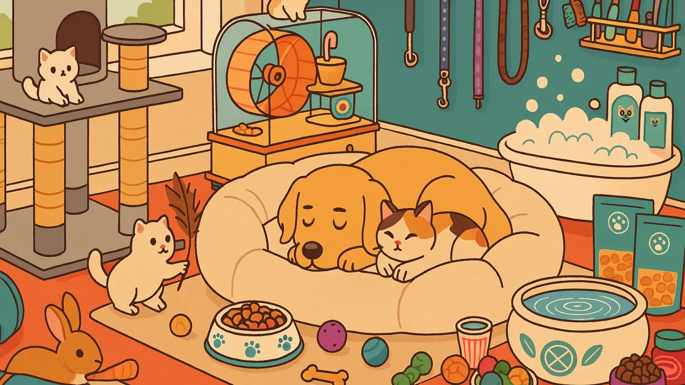 Petsovo AI Illustration of a cozy room with pets and pet accessories