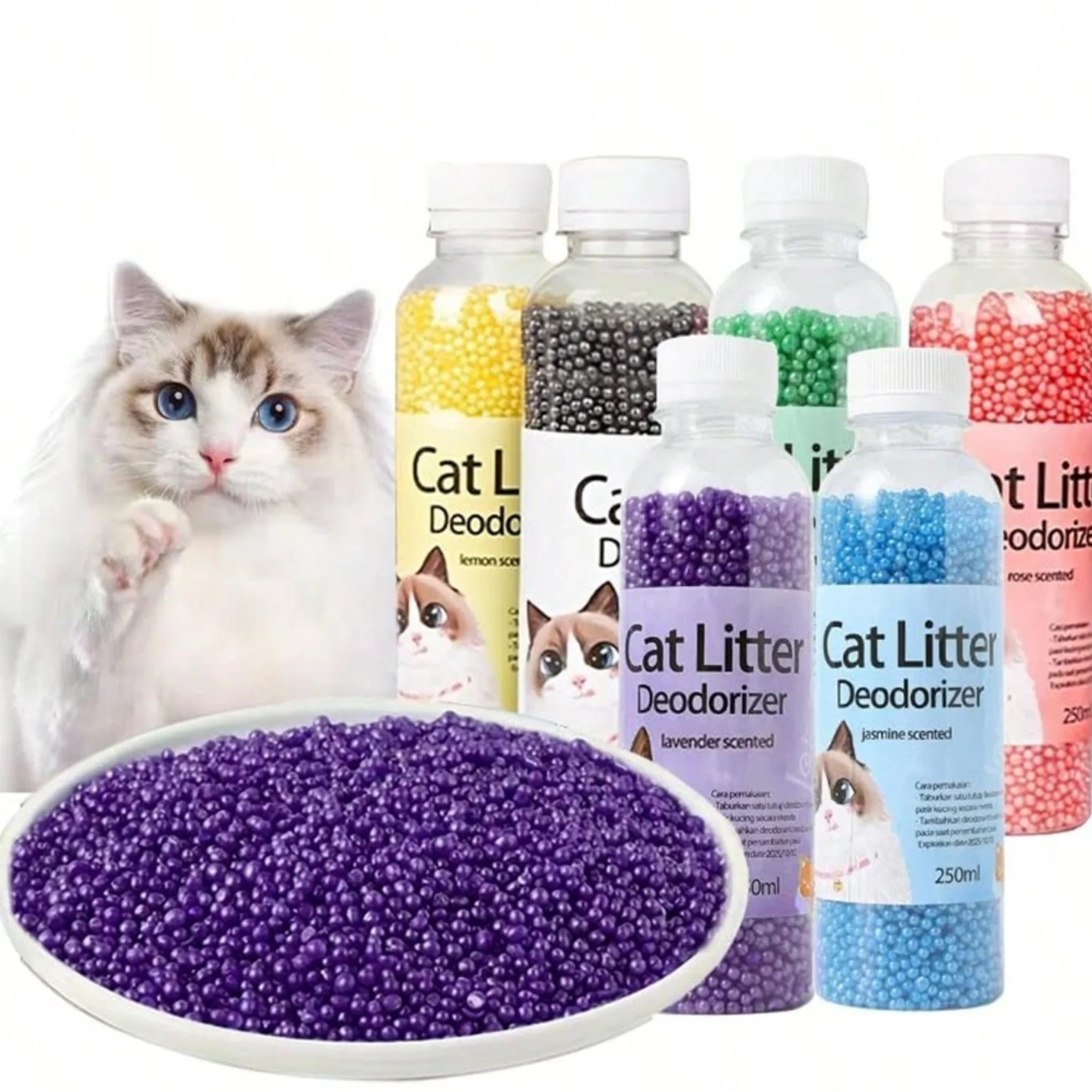 Odor-Eliminating Cat Litter Deodorant Beads - Pink Rose Scent - 250ml