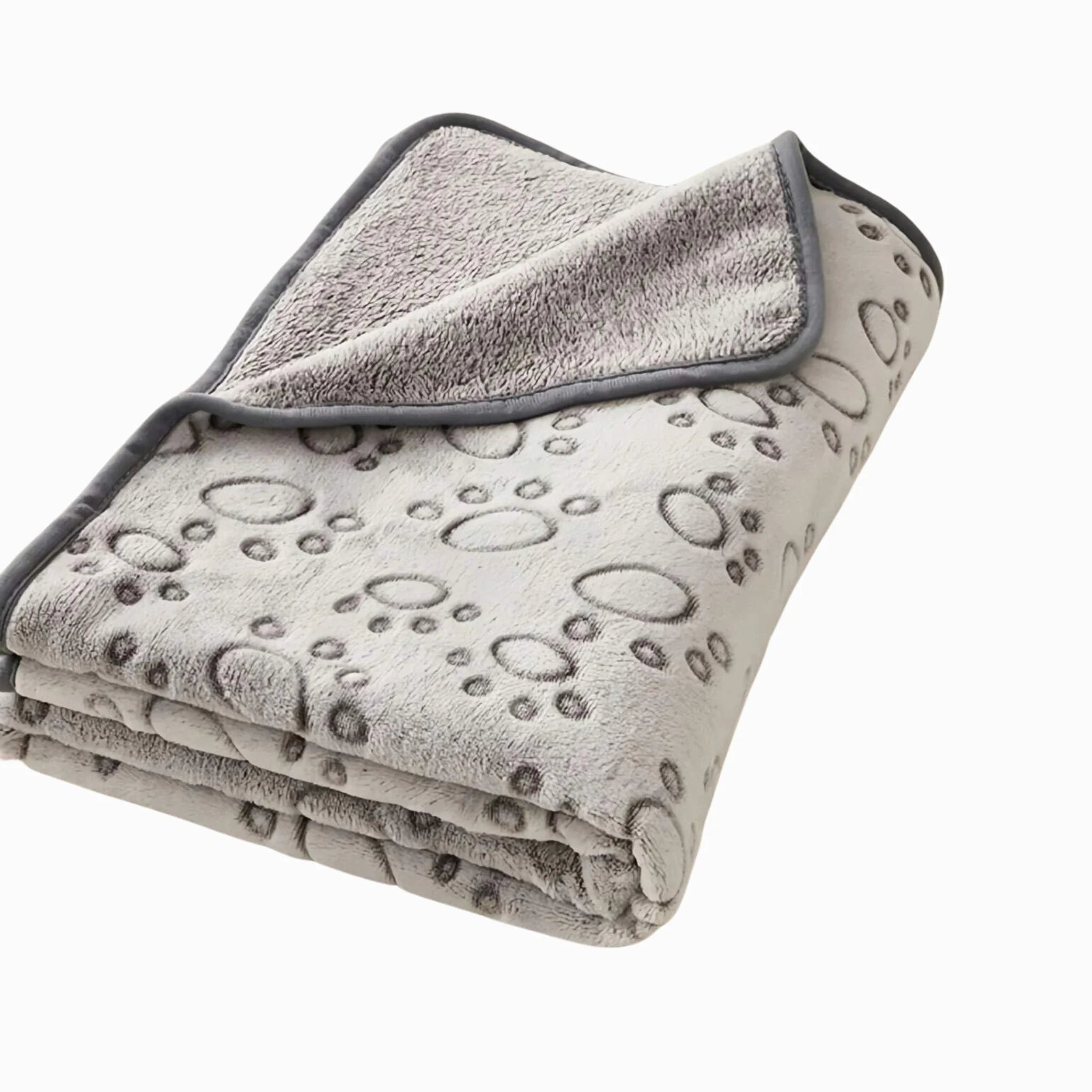 A beige or light-colored pet blanket with a bubble or sherpa-like texture, neatly folded on a white surface. Petsovo