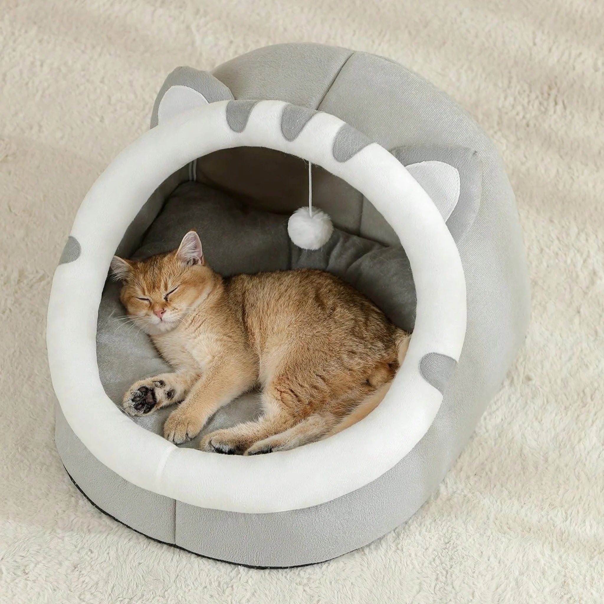 Plush Cat Bed House in Gentle Grey