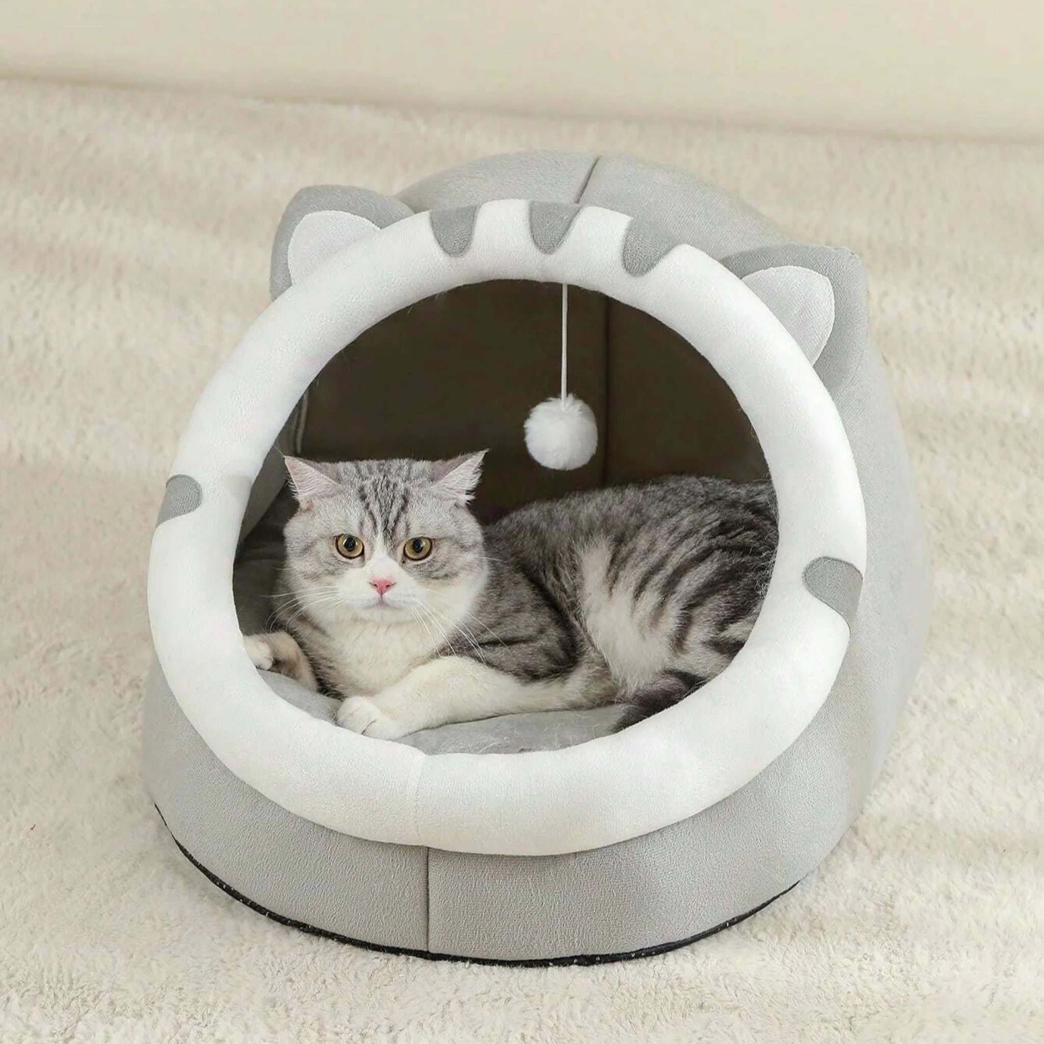 Plush Cat Bed House in Gentle Grey
