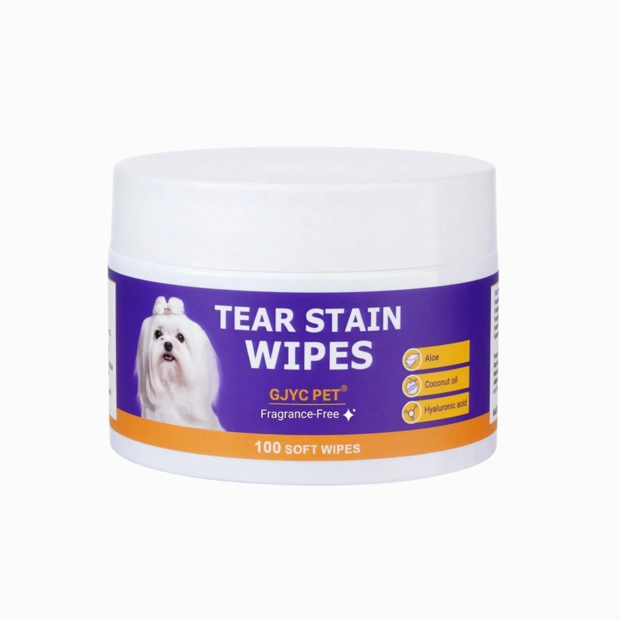 100 Sofy wipes GJYC Pet Tear Stain Wipes with a white dog on the label, Pet product