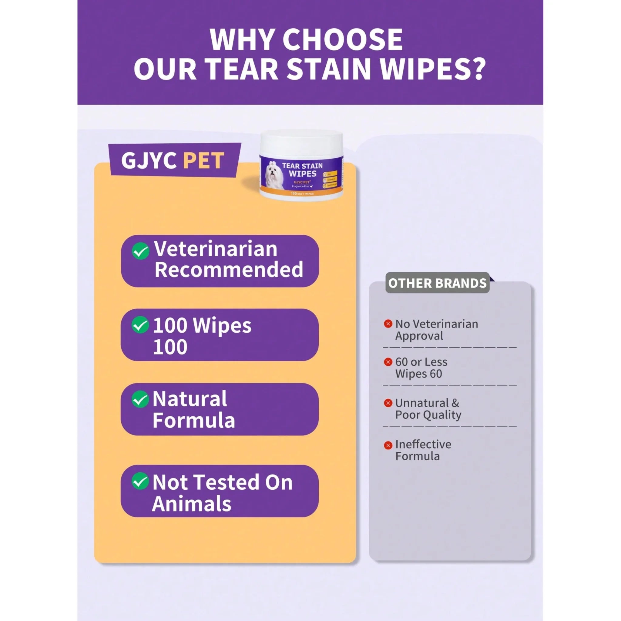 Gentle 100-Count Eye Wipes for Dogs & Cats - Tear Stain Remover