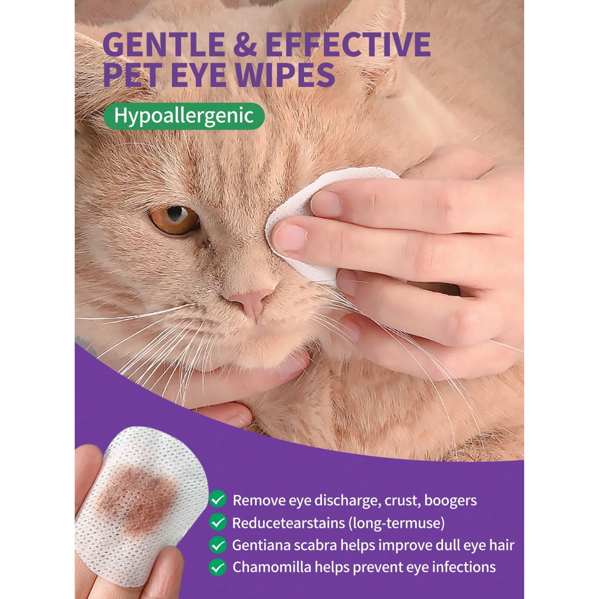 Gentle 100-Count Eye Wipes for Dogs & Cats - Tear Stain Remover