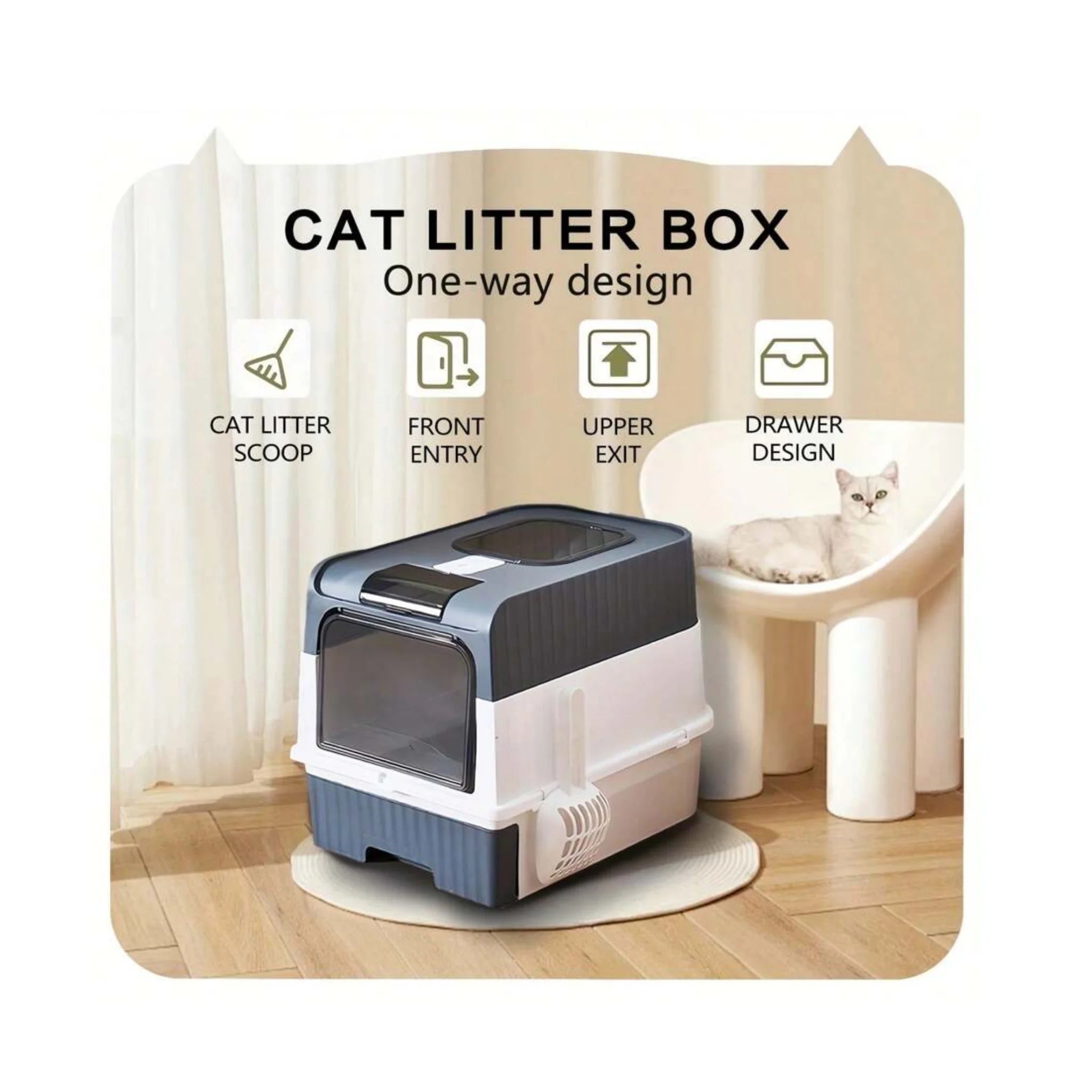 Modern Foldable Cat Litter Box with Privacy Lid - Storm Grey