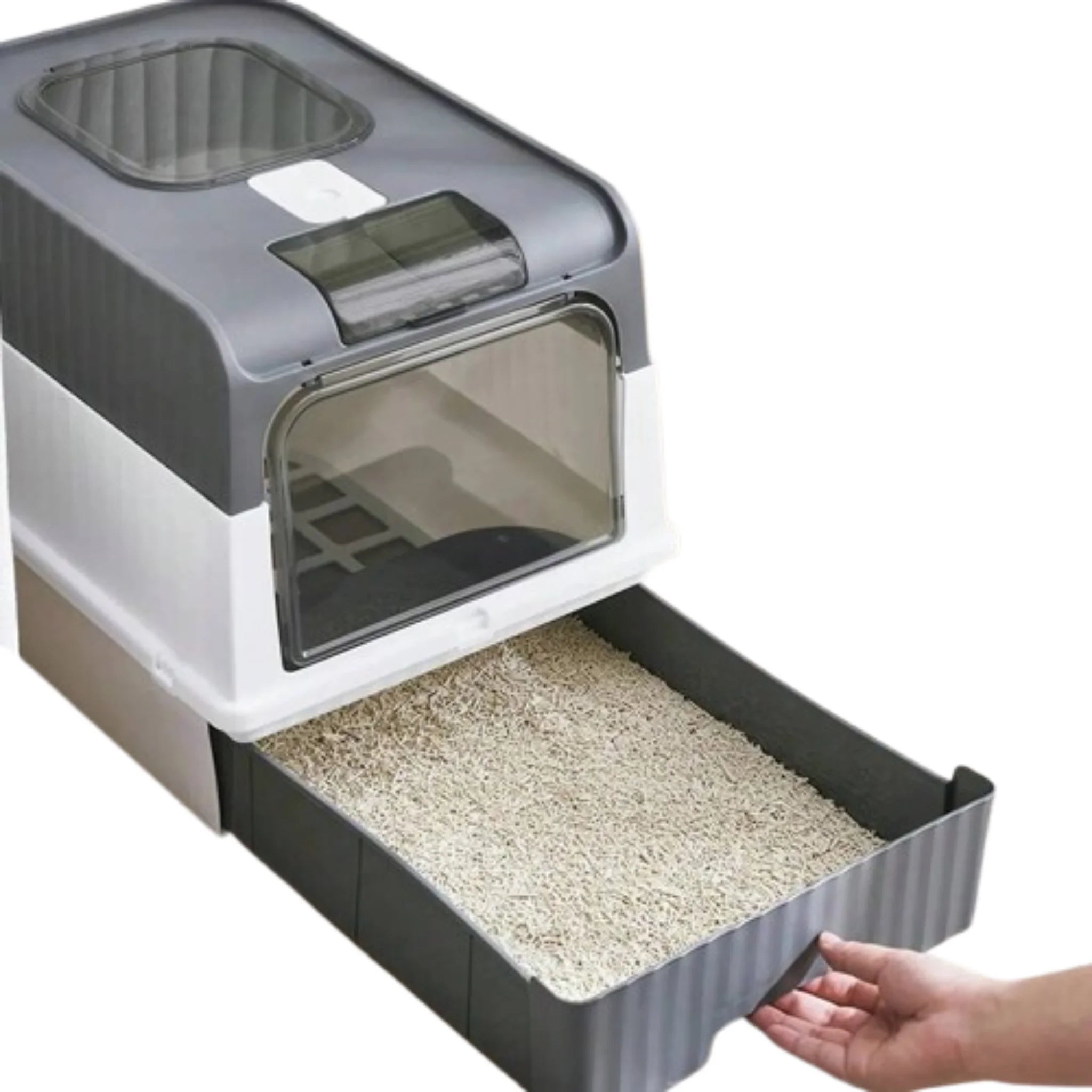 Modern Foldable Cat Litter Box with Privacy Lid - Storm Grey