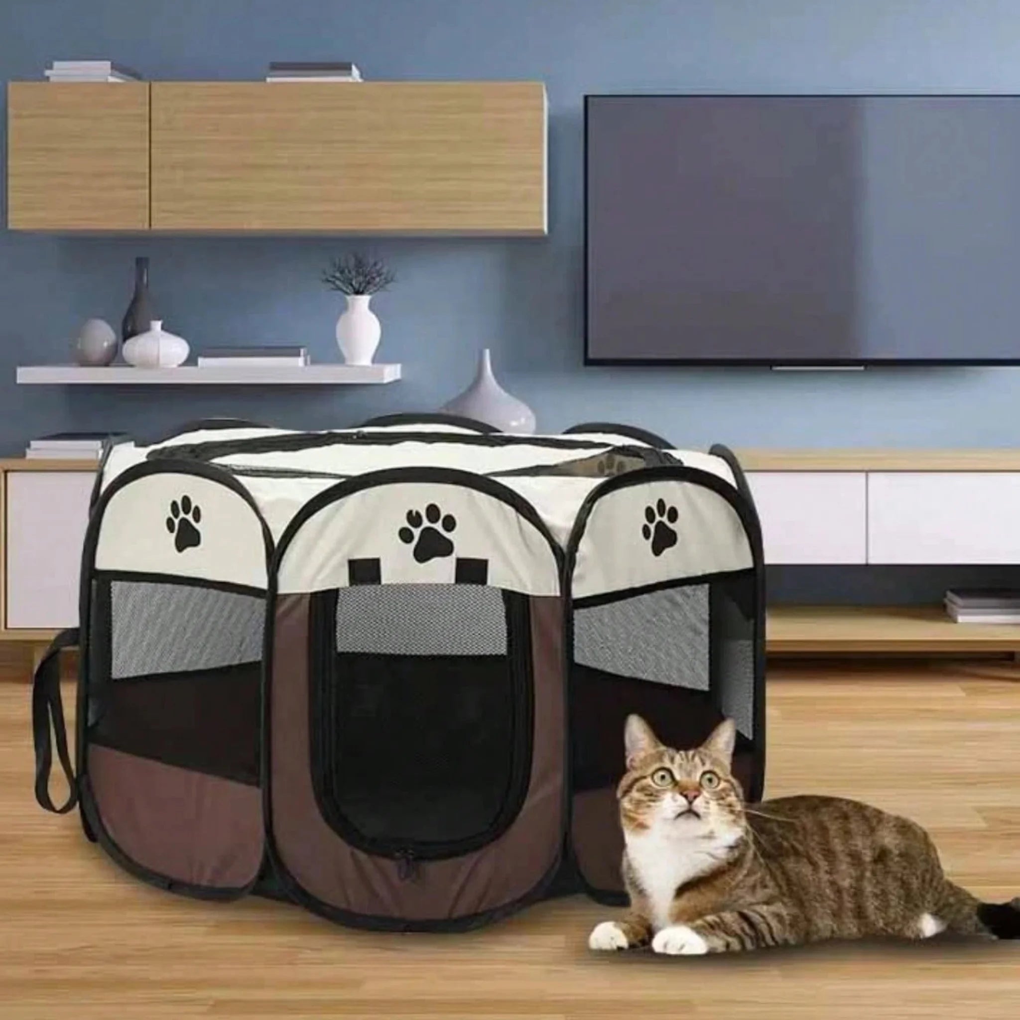 Cozy Foldable Pet Tent in Storm Grey and Cloud White