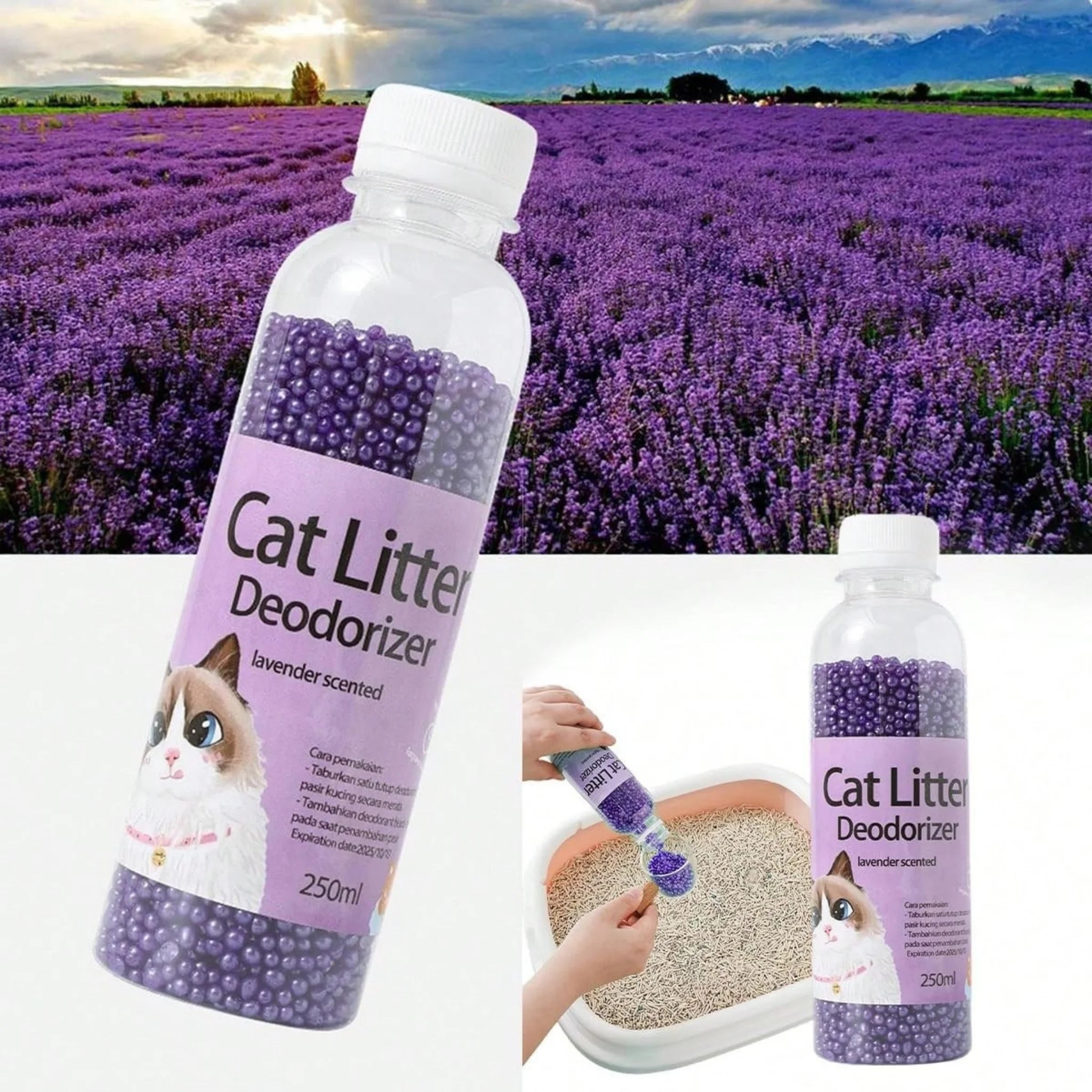Odor-Eliminating Cat Litter Deodorant Beads - Pink Rose Scent - 250ml