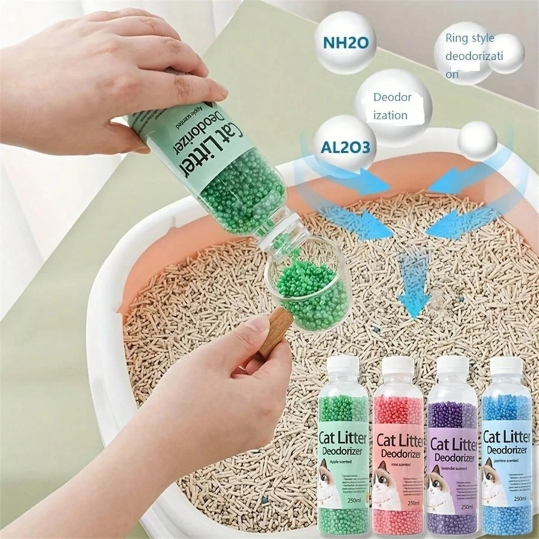 Odor-Eliminating Cat Litter Deodorant Beads - Pink Rose Scent - 250ml