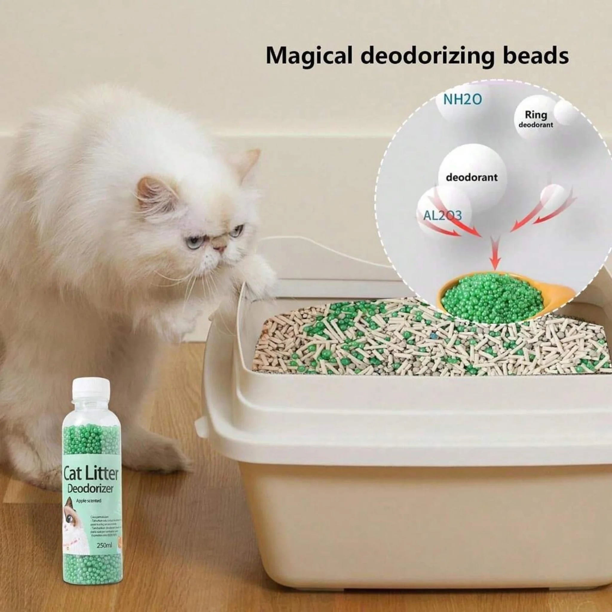 Odor-Eliminating Cat Litter Deodorant Beads - Pink Rose Scent - 250ml