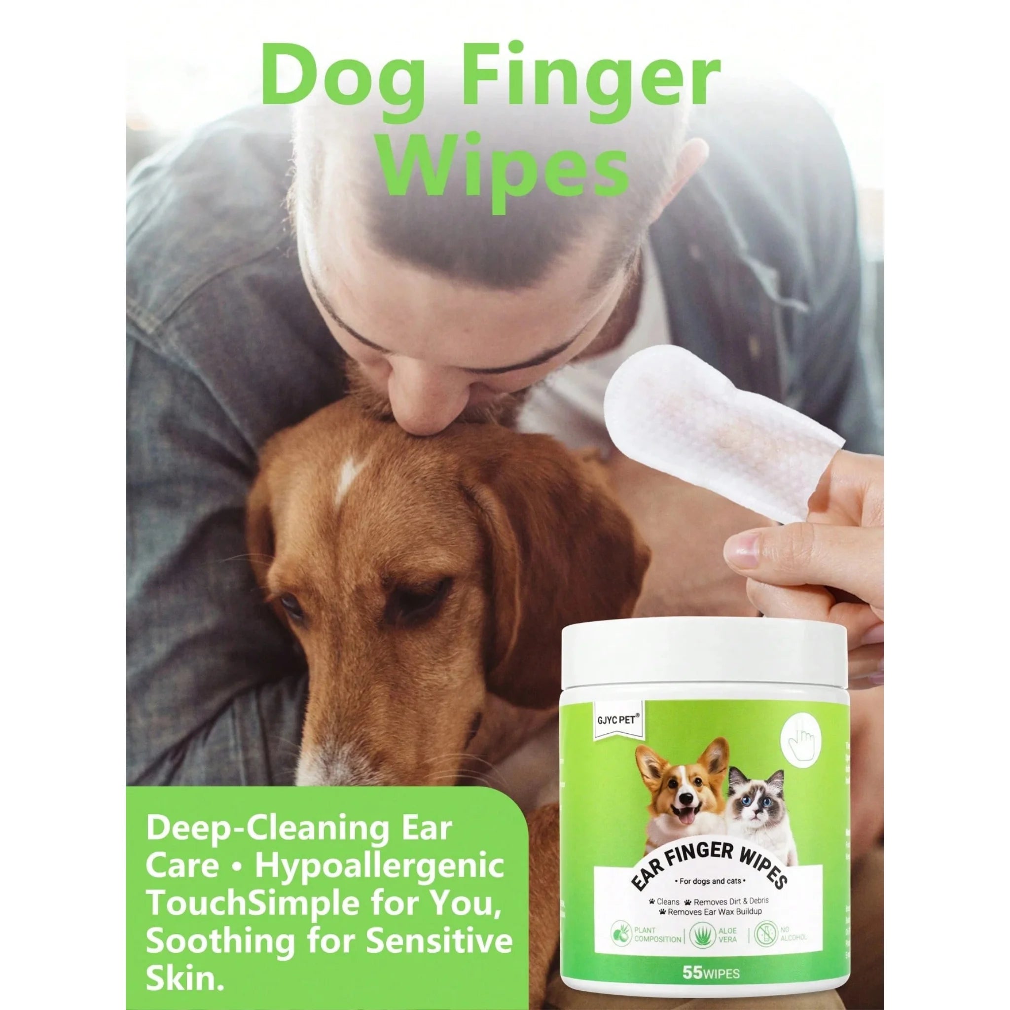 55 Count Gentle Ear Wipes for Dogs & Cats - Odor & Debris Remover