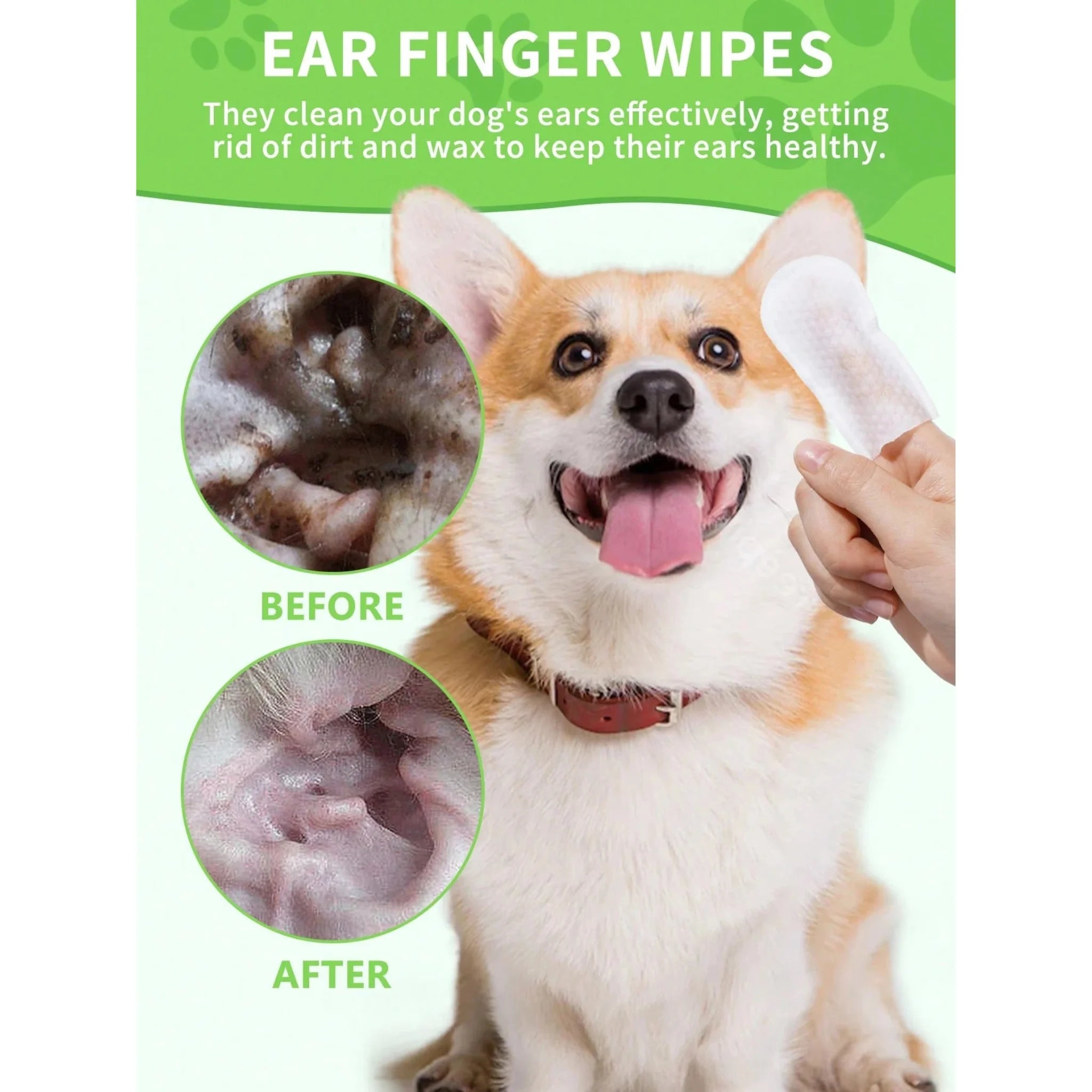55 Count Gentle Ear Wipes for Dogs & Cats - Odor & Debris Remover