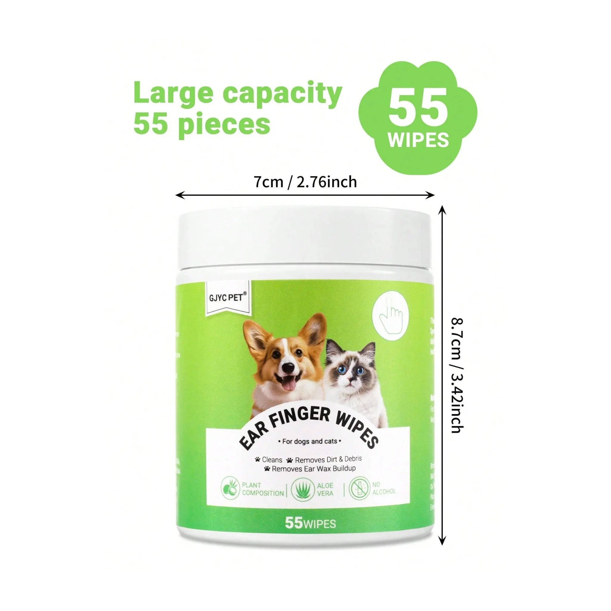 55 Count Gentle Ear Wipes for Dogs & Cats - Odor & Debris Remover