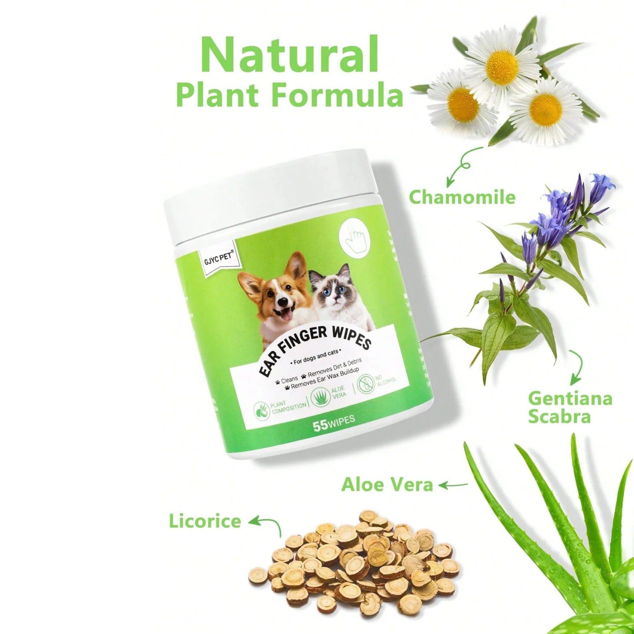 55 Count Gentle Ear Wipes for Dogs & Cats - Odor & Debris Remover