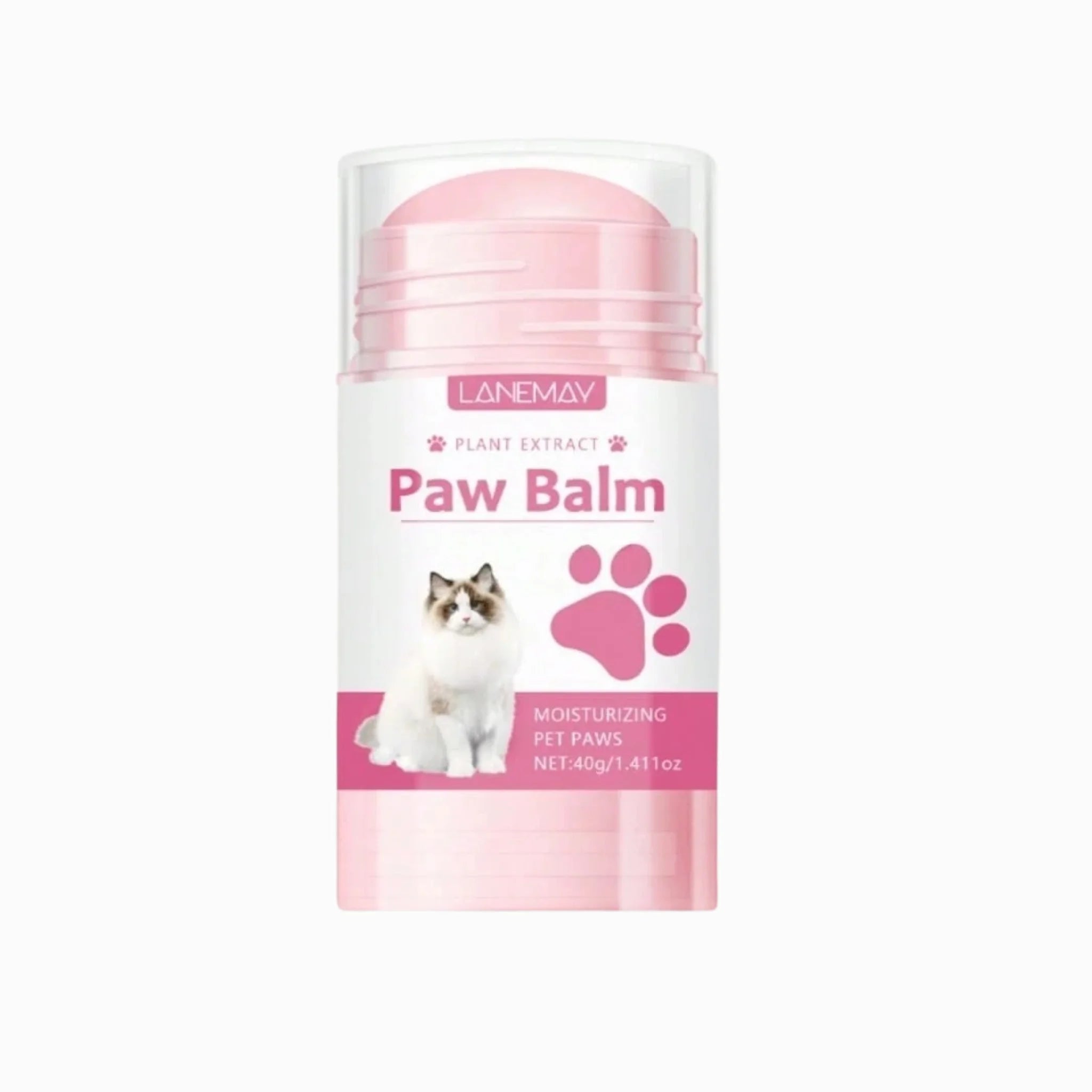 Lanemay Paw Balm for pets with a pink container on a white background, pet paw care