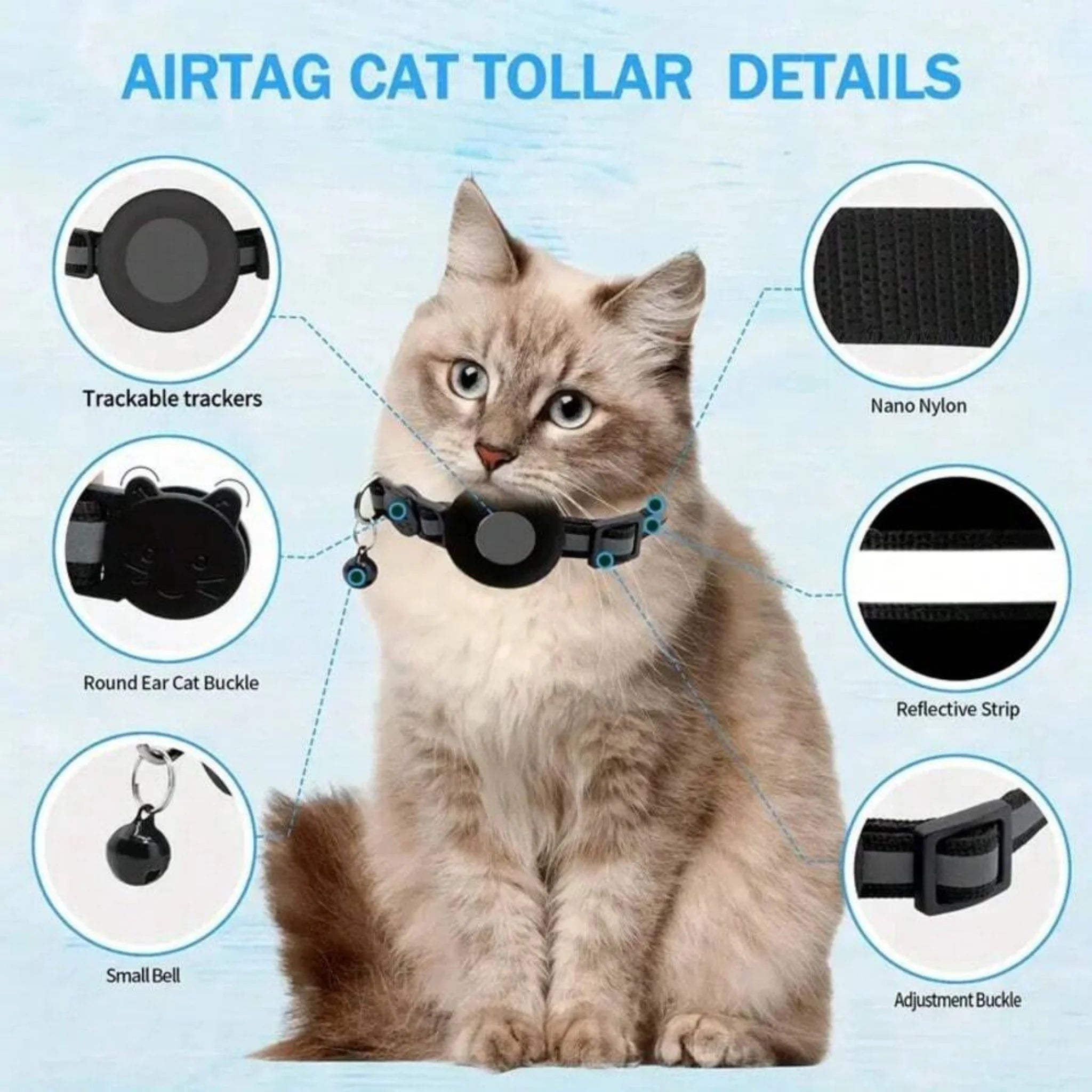 Pet collar, Pink cat collar with a black center and bell on a white background