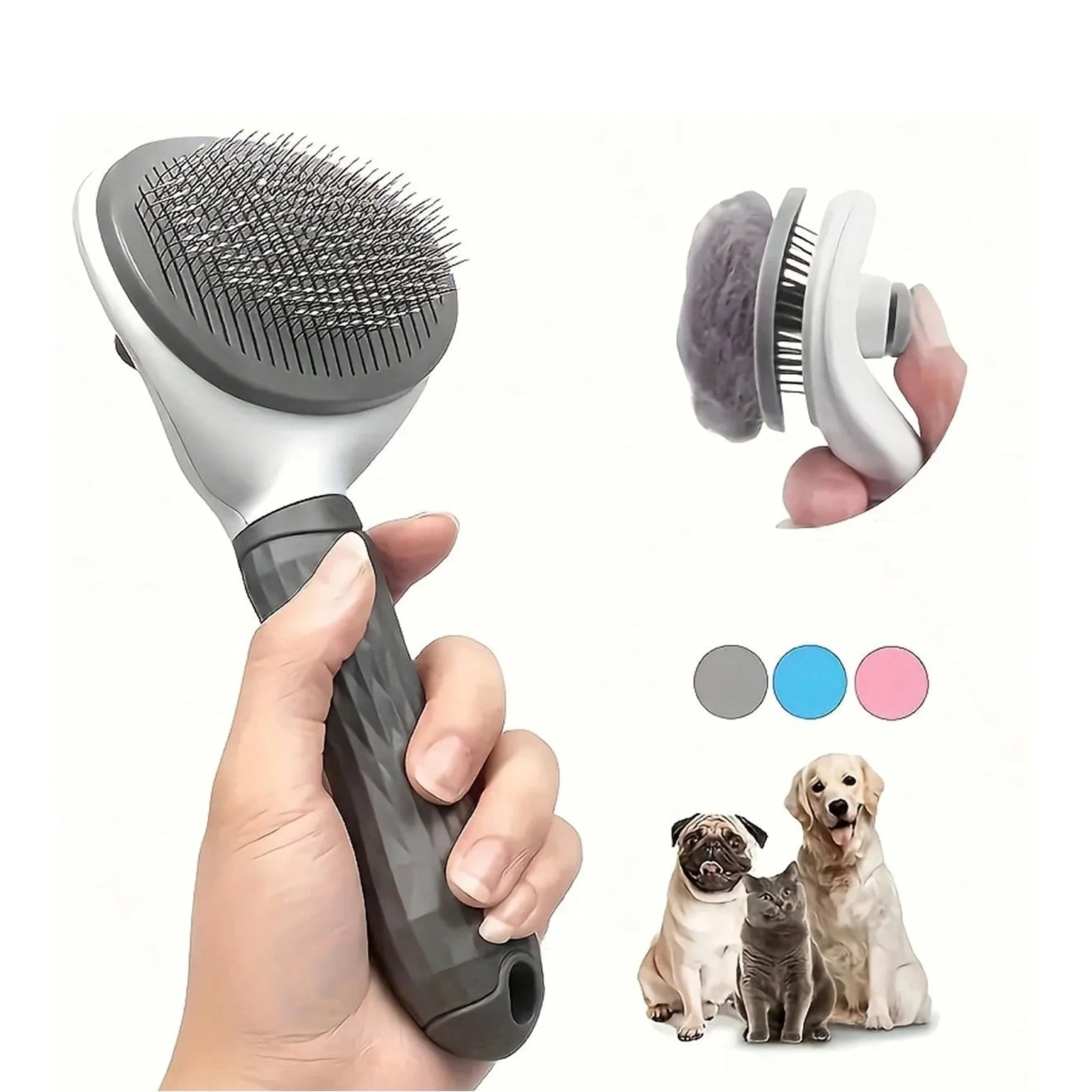 Blue pet grooming brush on a white background, Petsovo hair removal Brush